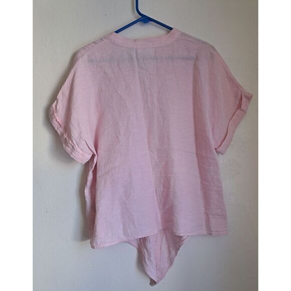 Charter Club Women Large Light Pink TAB SLEEVE 100% linen Shirt Top Shortsleeve - Picture 3 of 8
